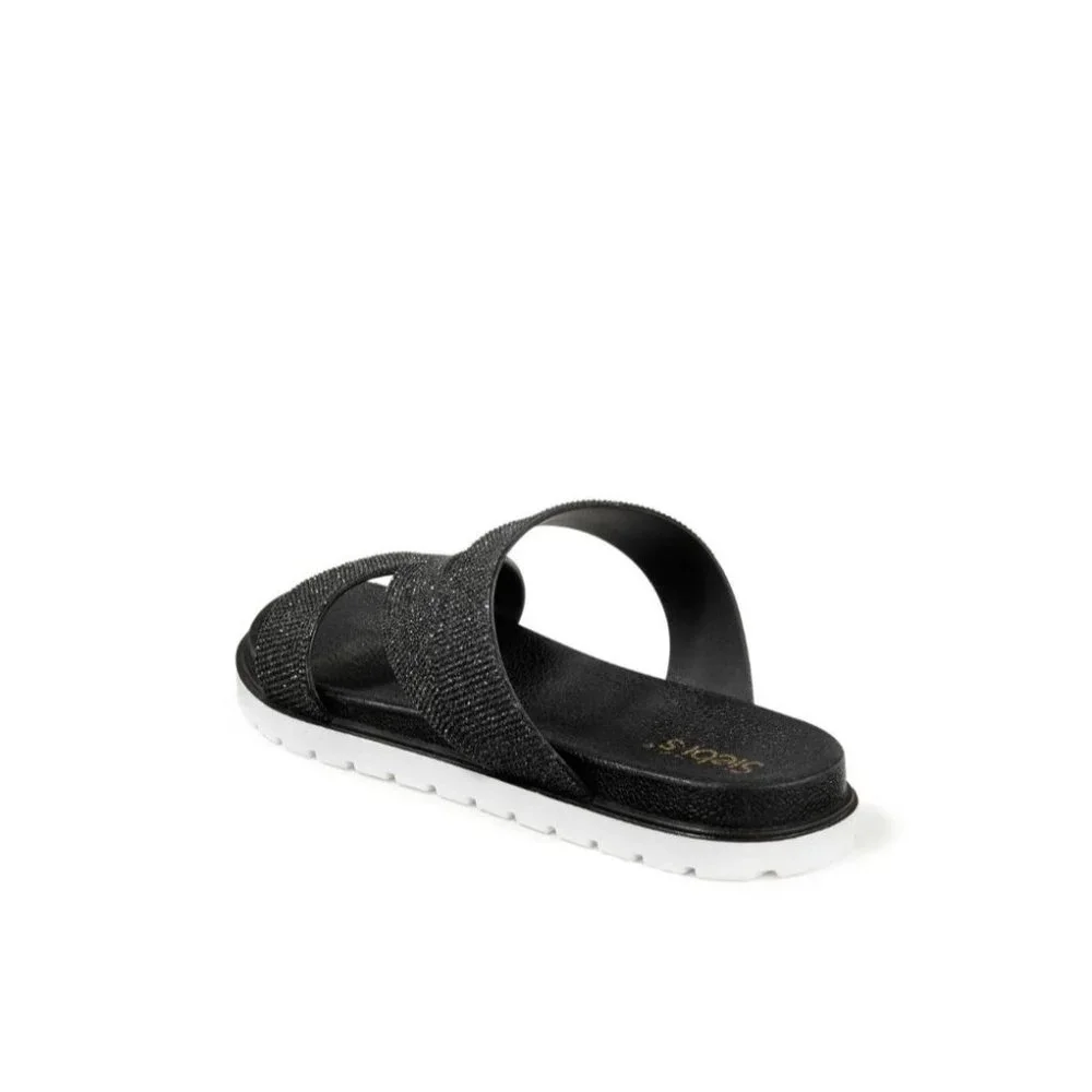 West Loop Women's Casual Slip-on Glitter Slide Sandals, Black Size 7-8